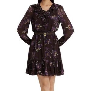 Women's Ralph Lauren Floral Ruffle-Trim Georgette Dress Size 8 NWOT